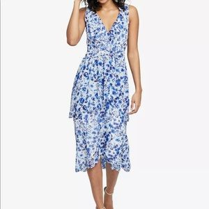 🔥RACHEL RACHEL ROY🔥A-LINE FLORAL PRINT RUFFLED DRESS BLUE & WHITE SIZE 10 NWT